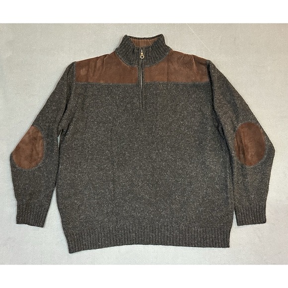 Pendleton Other - Pendleton Sweater Mens 100% Shetland Wool Quarter Zip Leather‎ Trim Size L